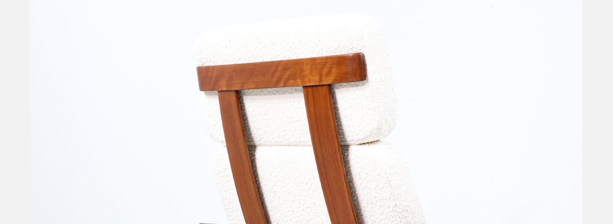 Arne Vodder Sculpted Teak & Boucle Reclining Lounge Chair for France & Son