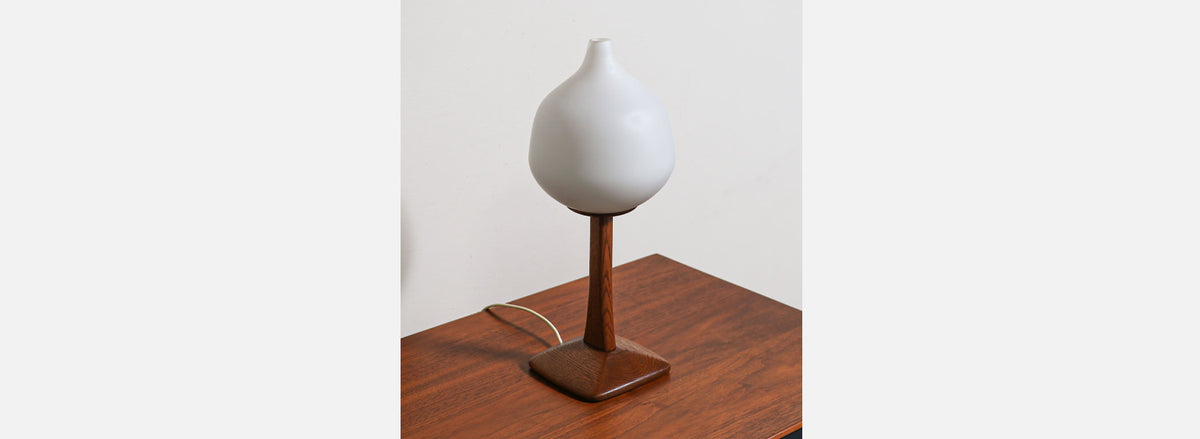 Uno & Östen Kristiansson Sculpted Oak & Frosted Glass Table Lamp for Luxus
