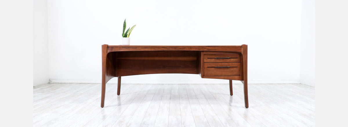 California Studio Sculpted Walnut Executive Desk by Anthony Khan