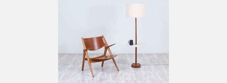 Mid-Century Sculpted Walnut Floor Lamp with Travertine Stone by Laurel 