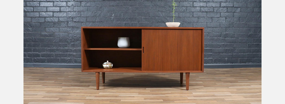 Custom Made Walnut Credenza w/ Sliding Doors by Danish Modern LA