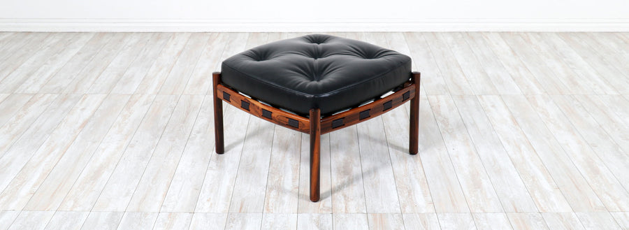 Arne Norell Sculpted Rosewood & Leather Stool for Coja 