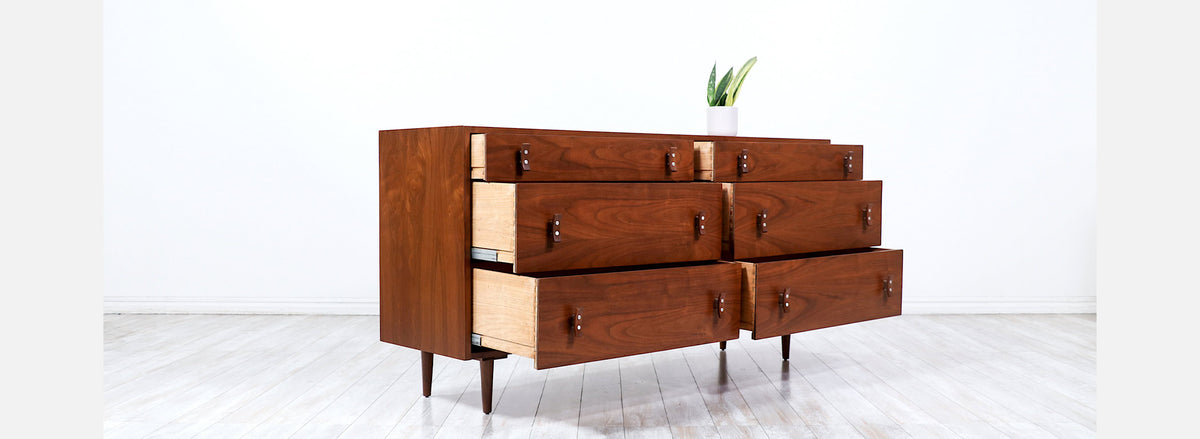 California Modern 6-Drawer Walnut Dresser by Stanley Young