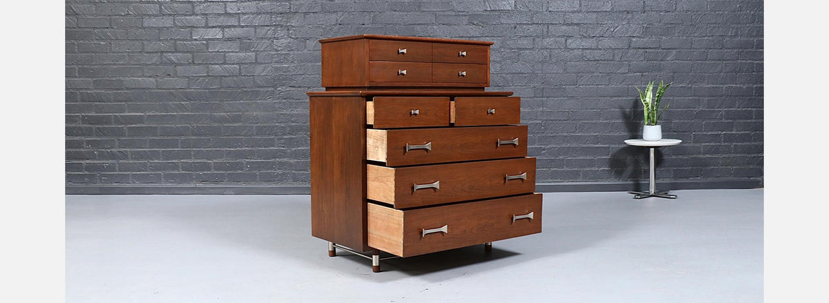 Mid-Century Modern Sculpted Highboy Dresser by Weiman
