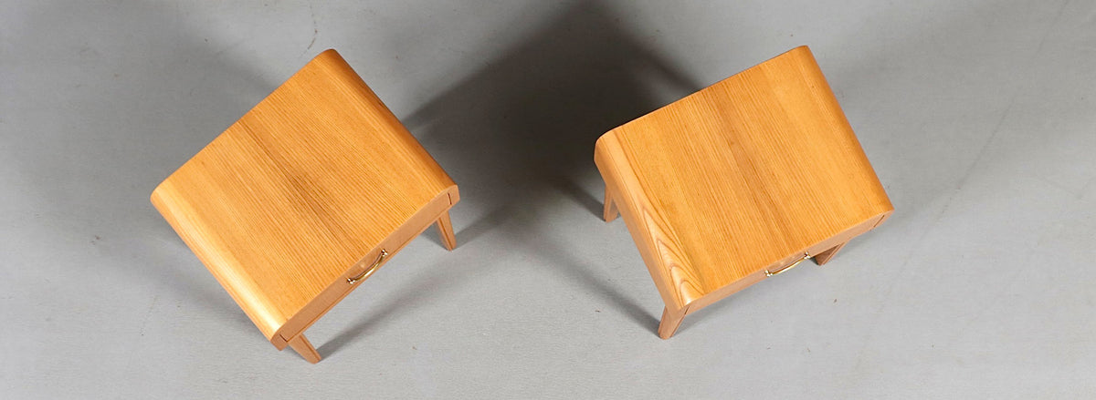 Swedish Scandinavian Modern Oak Night Stands w/ Brass Accent Handle