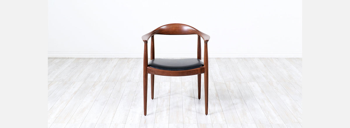 Hans Wegner “Round” Sculpted Walnut & Leather Armchair for Johannes Hansen