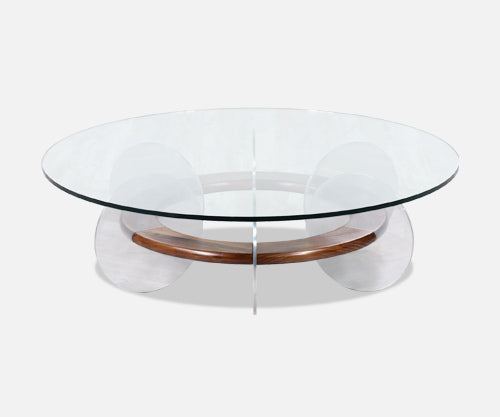 Mid-Century Modern Disc Style Aluminum & Walnut Coffee Table