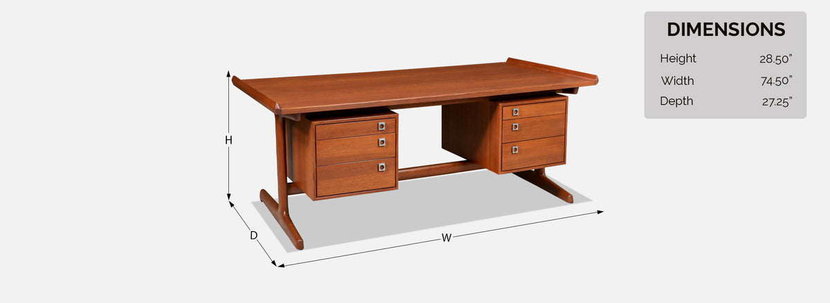 Danish Modern Executive Teak Desk for H.P. Hansen