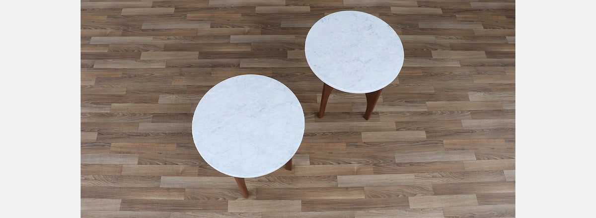 Mid-century Modern Side Tables with Carrara Marble Top
