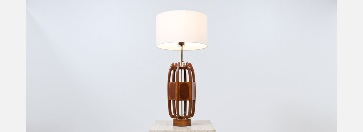 California Modern Sculpted Table Lamp with Inlaid Wood by Modeline of CA