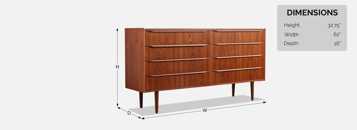 Mid-Century Danish Modern 8-Drawer Teak Dresser