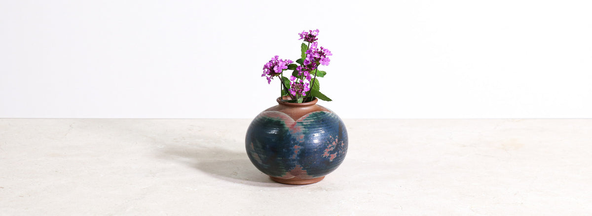 Robert Maxwell Studio Stoneware Ceramic Vase with Blue & Green Glaze