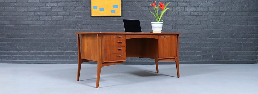 Svend A. Madsen Floating Teak Desk w/ Bookcase for H.P. Hansen
