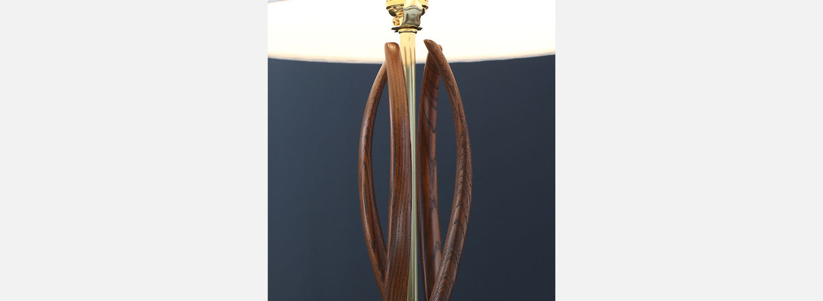 Mid-Century Sculpted Walnut Base with Brass Accent Table Lamp