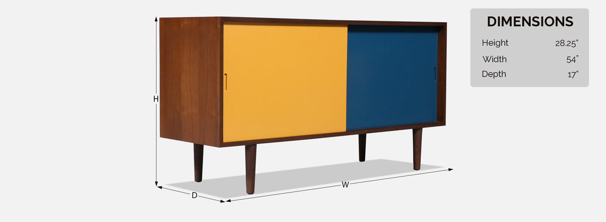 Custom Made Multi-Color Lacquered & Walnut Credenza by Danish Modern LA