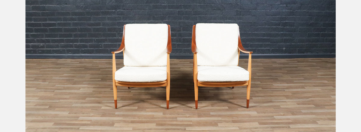 Peter Hvidt Model FD-146 Teak & Birch Lounge Chairs