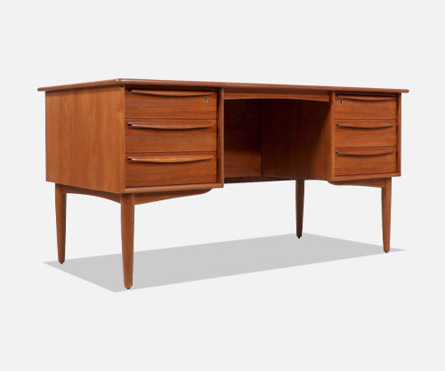 Svend A. Larsen Executive Teak Desk with Bookcase