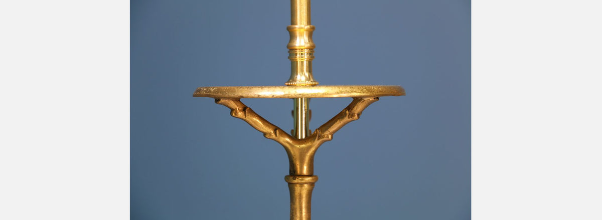 Pair of Mid-Century Faux Bamboo Brass Floor Lamps