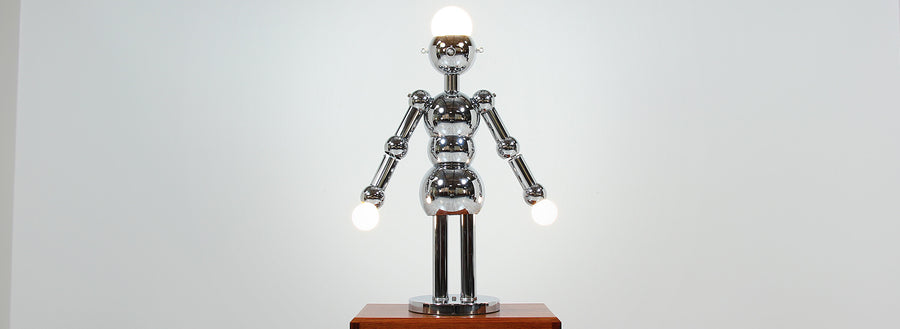 Italian Robot Sculpture Chrome Lamp by Torino