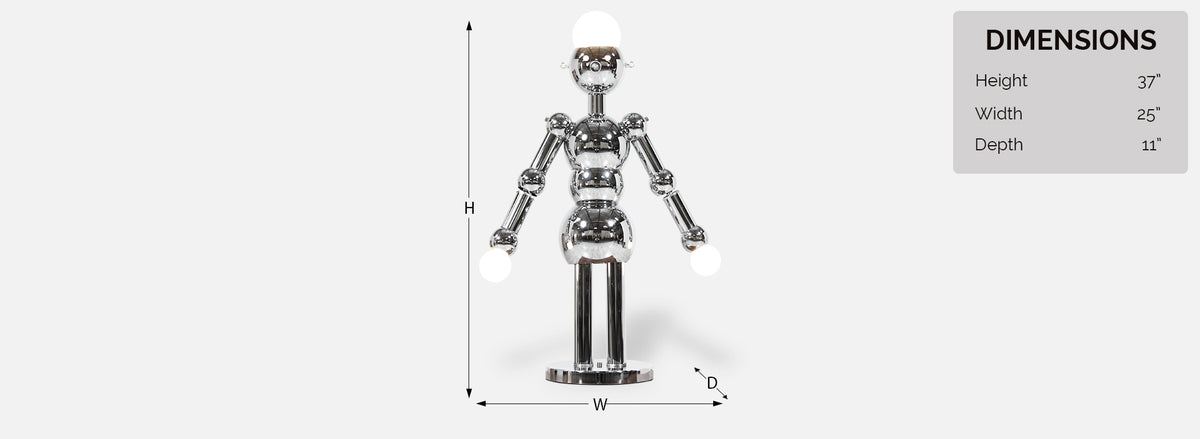 Italian Robot Sculpture Chrome Lamp by Torino