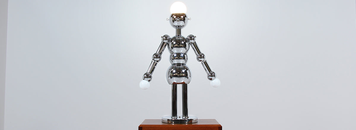 Italian Robot Sculpture Chrome Lamp by Torino