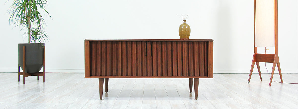 Mid-Century Modern Compact Tambour-Door Credenza by Barzilay 