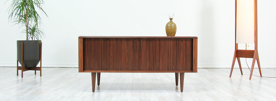 Mid-Century Modern Compact Tambour-Door Credenza by Barzilay 