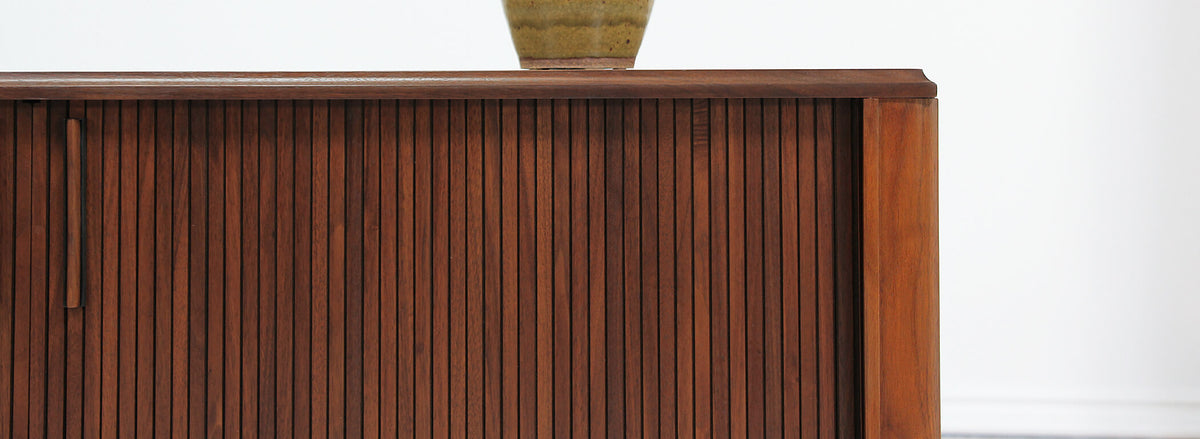 Mid-Century Modern Compact Tambour-Door Credenza by Barzilay 