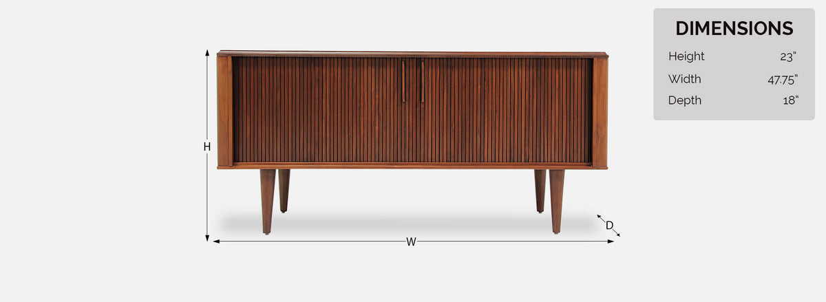 Mid-Century Modern Compact Tambour-Door Credenza by Barzilay 