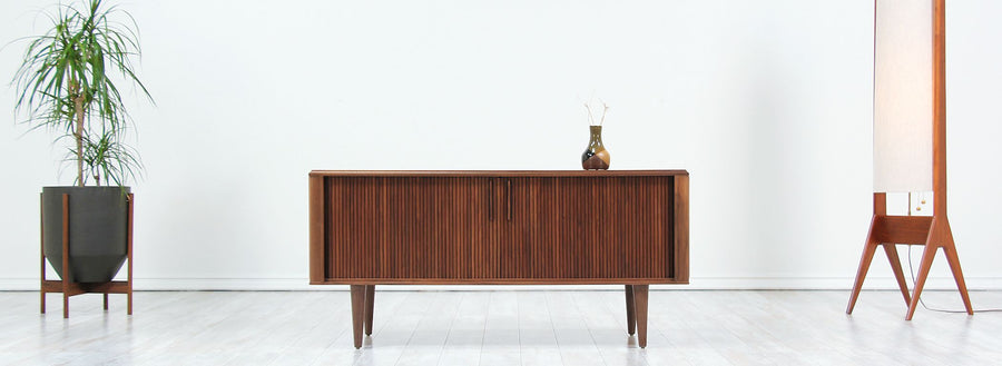 Mid-Century Compact Tambour-Door Credenza by Barzilay