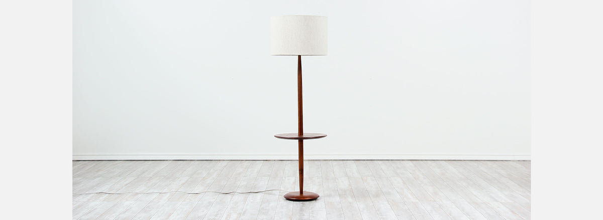 Mid-Century Modern Floor Lamp with Side Table by Laurel