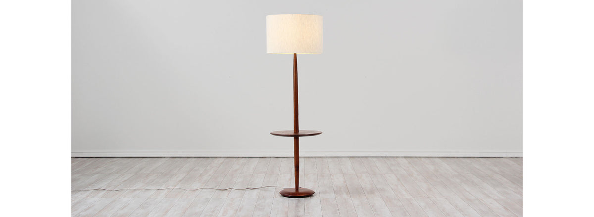 Mid-Century Modern Floor Lamp with Side Table by Laurel