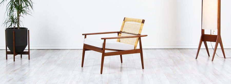 Danish Modern Teak & Cane Lounge Chair by Hans Olsen for Juul Kristensen
