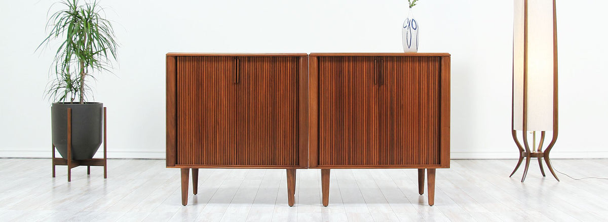 Mid-Century Modern Tambour-Door Walnut Cabinet by Barzilay 8
