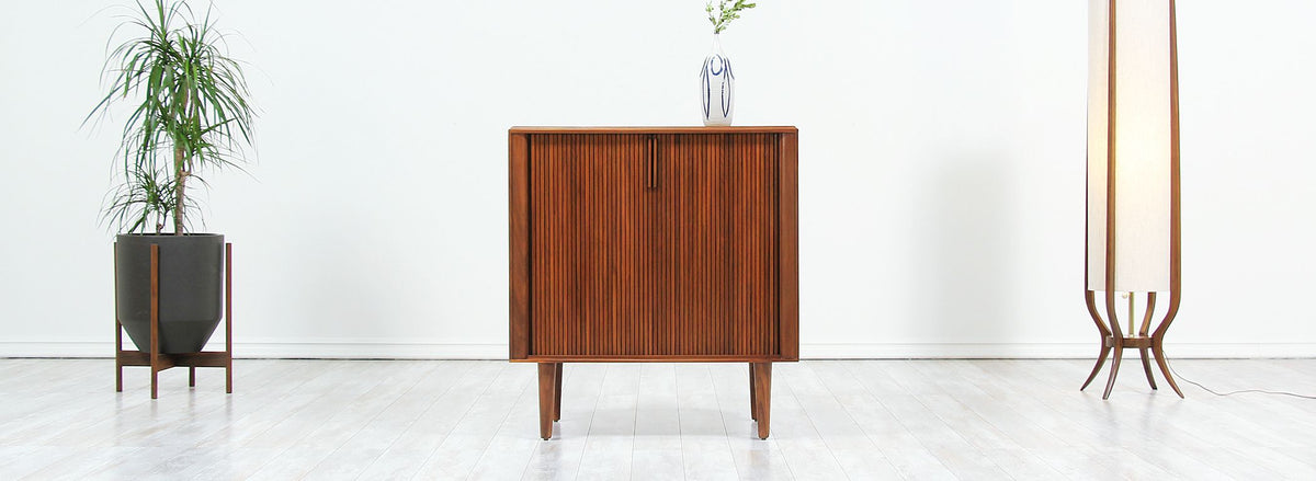 Mid-Century Modern Tambour-Door Walnut Cabinet by Barzilay 8