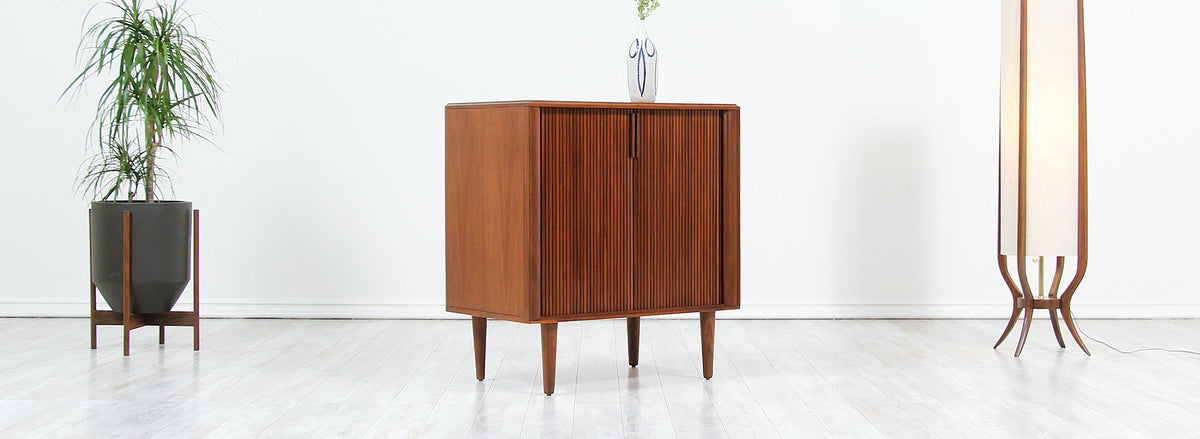 Mid-Century Modern Tambour-Door Walnut Cabinet by Barzilay 8