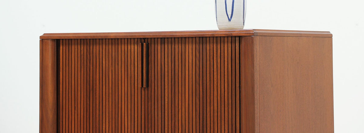 Mid-Century Modern Tambour-Door Walnut Cabinet by Barzilay 8