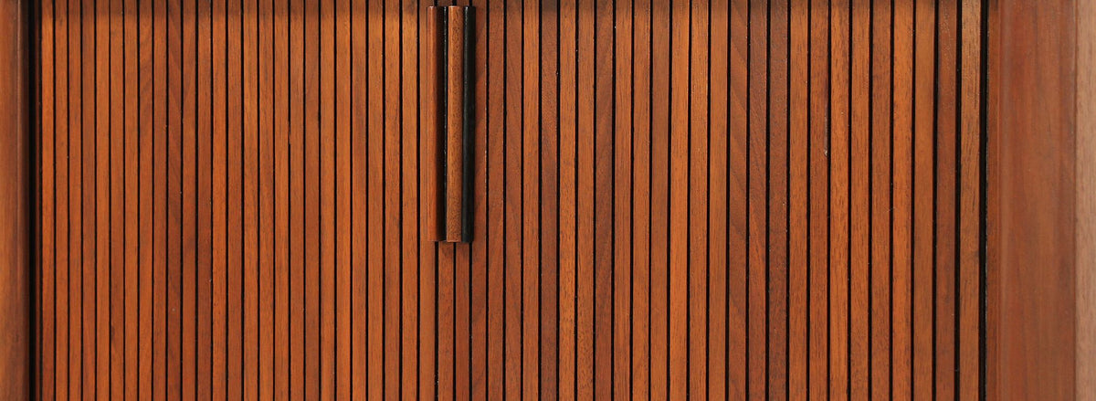 Mid-Century Modern Tambour-Door Walnut Cabinet by Barzilay 8
