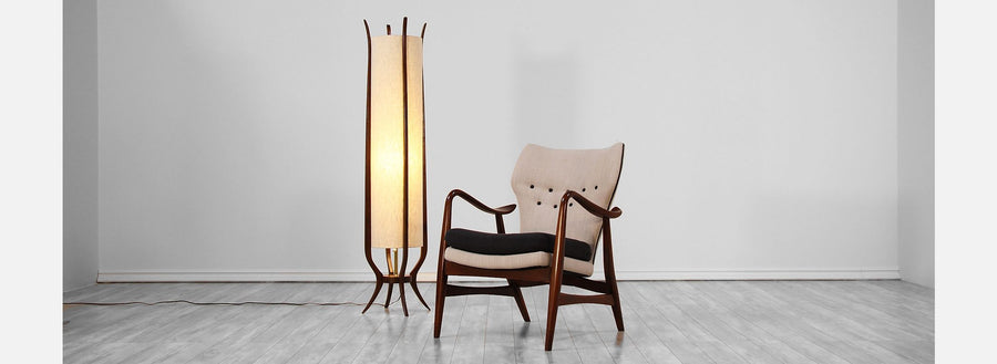 Mid-Century Modern Sculpted Walnut Floor Lamp