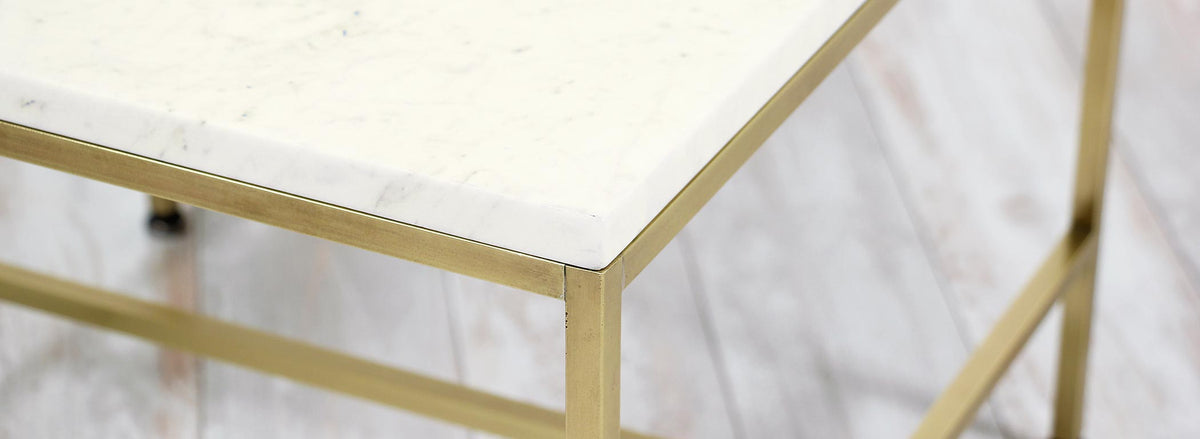 Paul McCobb "Irwin Collection" Carrara Marble & Brass Side Tables for Calvin Furniture