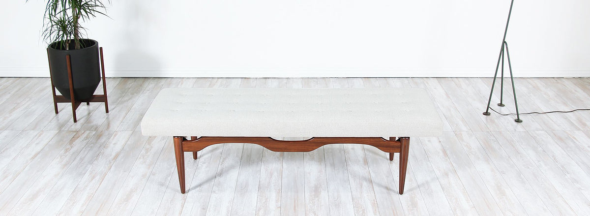 Mid-Century Modern Tufted Bench with Sculptural Base