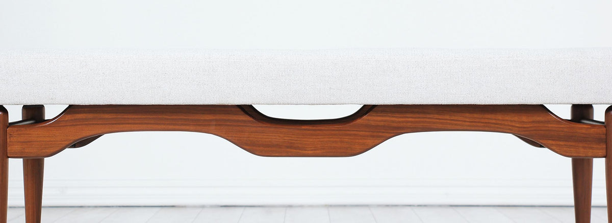 Mid-Century Modern Tufted Bench with Sculptural Base
