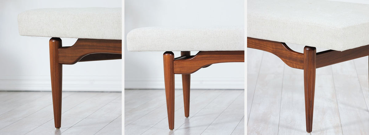 Mid-Century Modern Tufted Bench with Sculptural Base