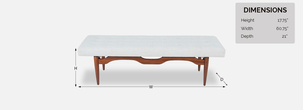 Mid-Century Modern Tufted Bench with Sculptural Base