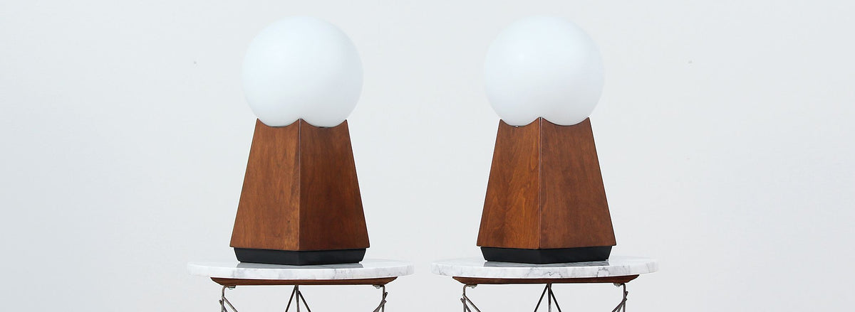 Mid-Century Modern Asymmetrical Table Lamps with Frosted Globes