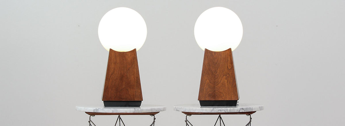 Mid-Century Modern Asymmetrical Table Lamps with Frosted Globes