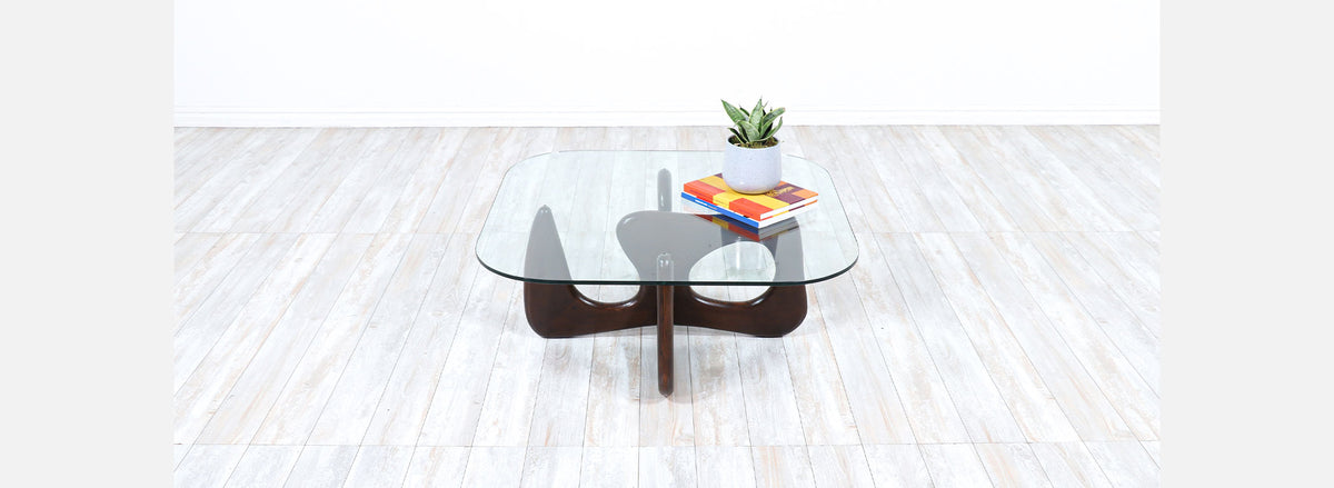 Mid-Century Modern Biomorphic Coffee Table with Glass Top 