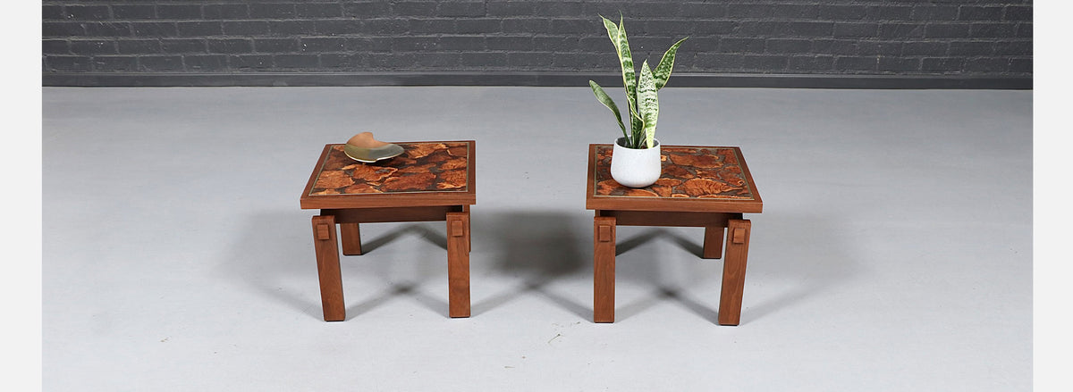 Mid Century Floating Top Walnut & Live Edge Side Tables by Lane