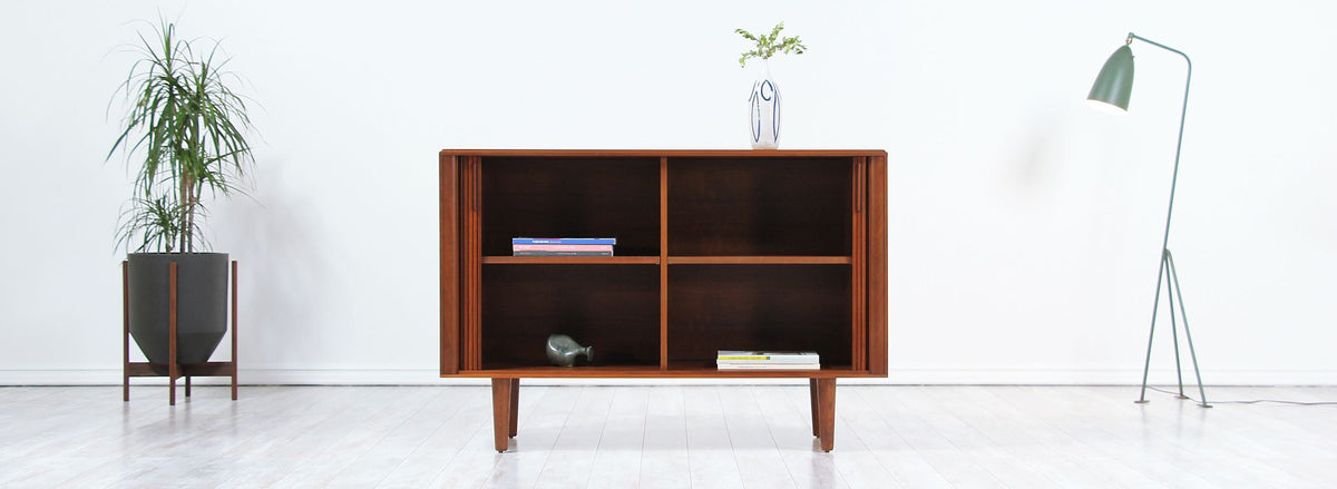 Mid-Century Modern Tambour-Door Walnut Credenza by Barzilay 2