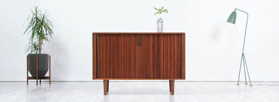 Mid-Century Modern Tambour-Door Walnut Credenza by Barzilay 2